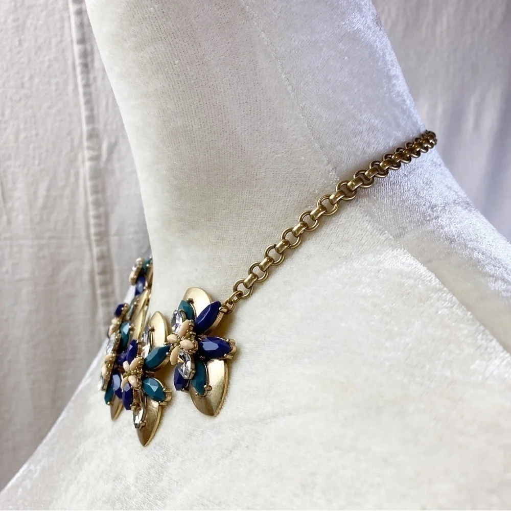 J crew Matte gold Acrylic gem cluster statement necklace